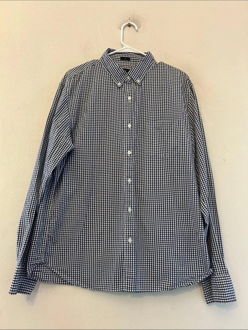 J Crew Men's Navy white Check Button-Down long sleeve Shirt Slim fit Size XL EUC